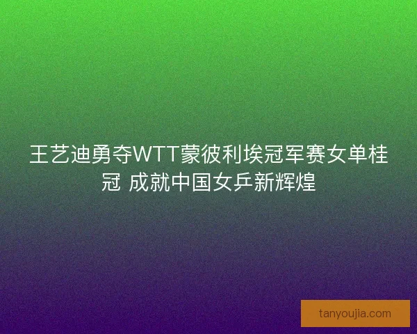 王艺迪勇夺WTT蒙彼利埃冠军赛女单桂冠 成就中国女乒新辉煌